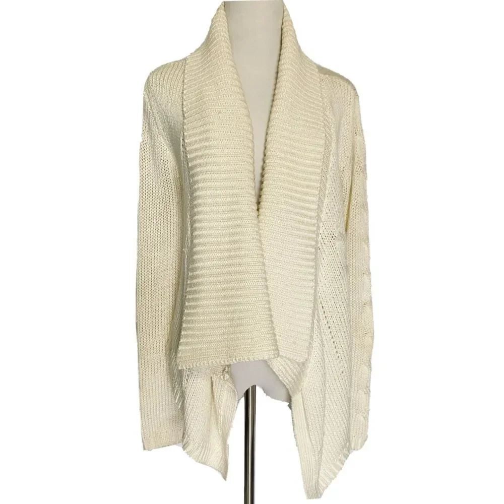 TO THE MAX Ivory Open Front Chunky Waffle Knit Cardigan